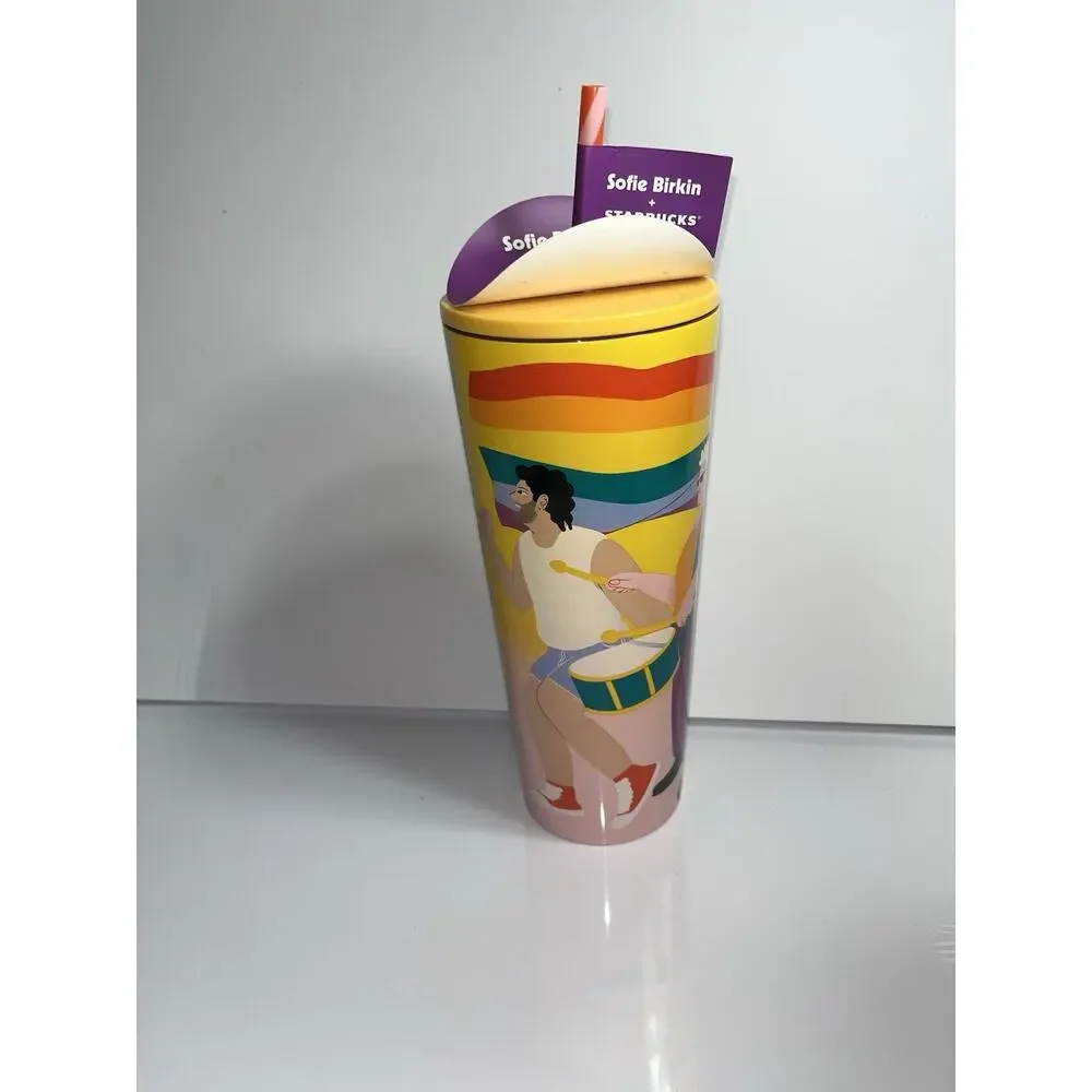 NEW Starbucks Sofie Birkin 24oz Yellow Pride Diversity Graphic Cold Cup Tumbler